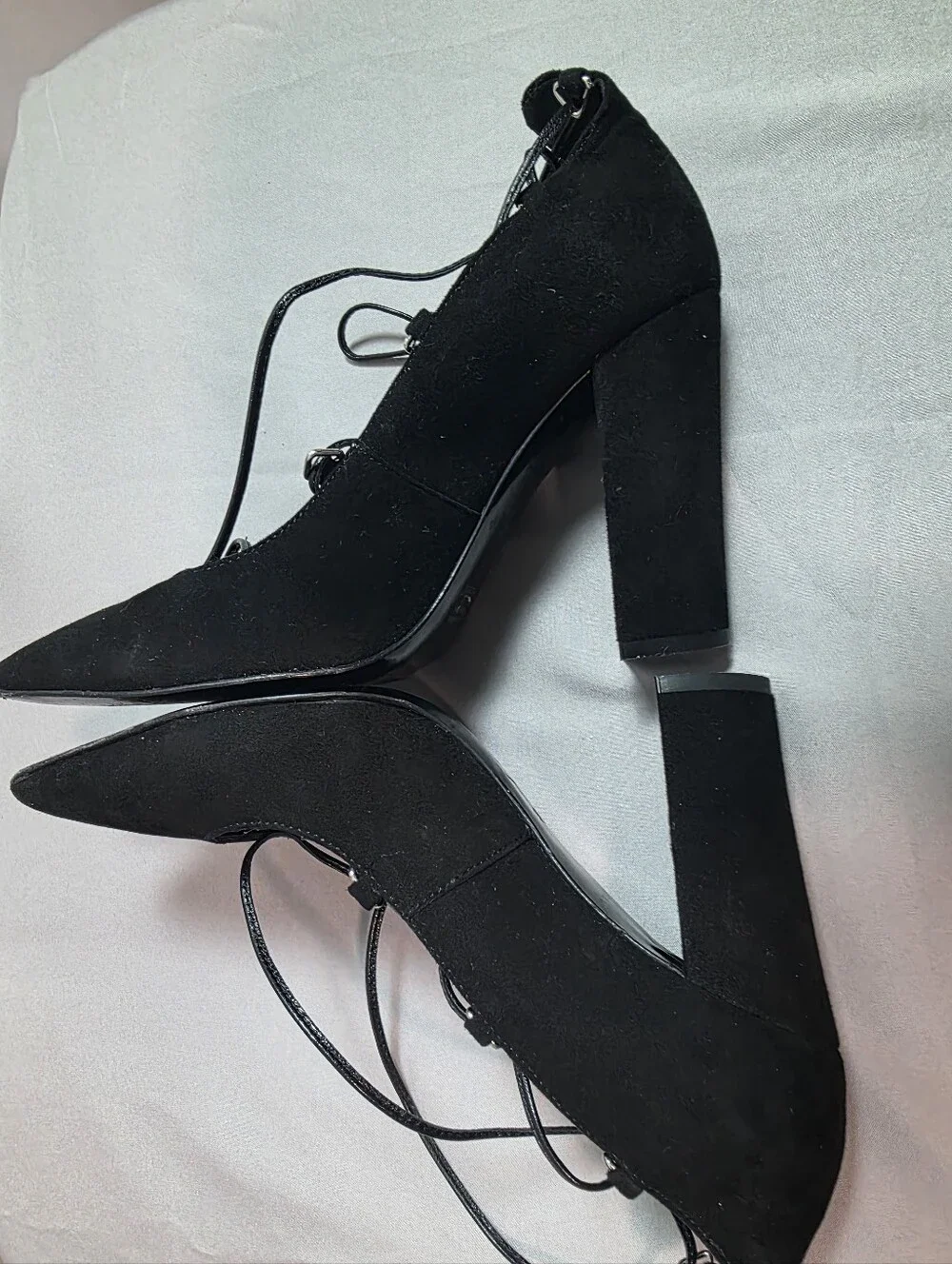 NAPOLEONI Black Suede Lace-Up Pointed Toe Block Heel Pumps Made in Italy Size 37